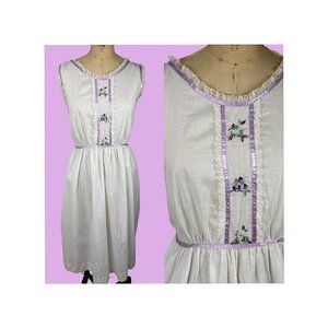 1960s cotton nightgown dress with embroidered bodice Size M